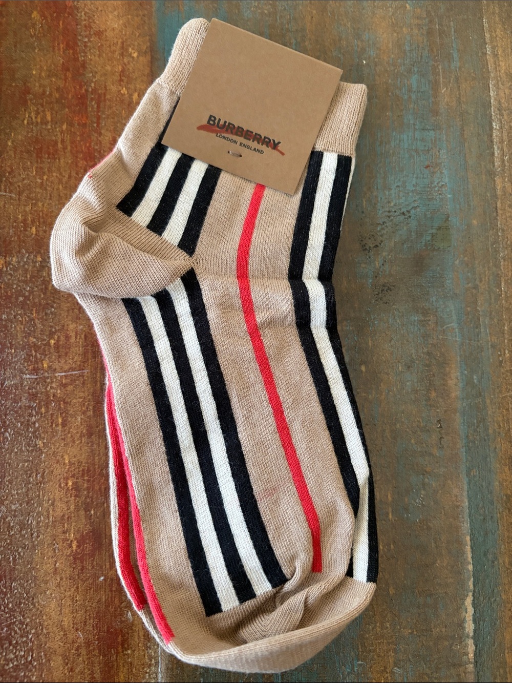 NWT Burberry Beige Stripe Short Ankle socks size Small